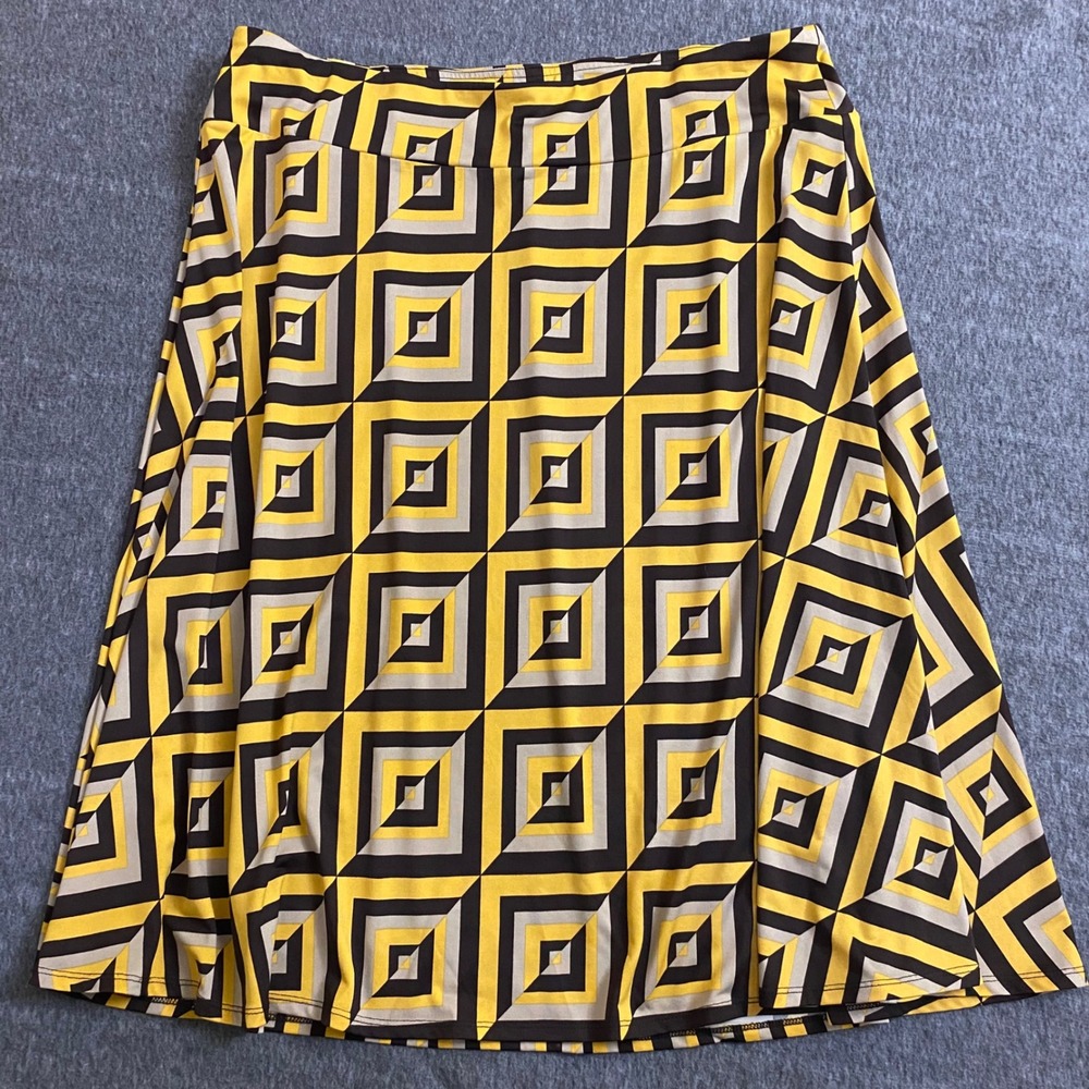 Cato Woman Yellow Brown Geometric Square Print A-Line Skirt Plus Size 18/20W